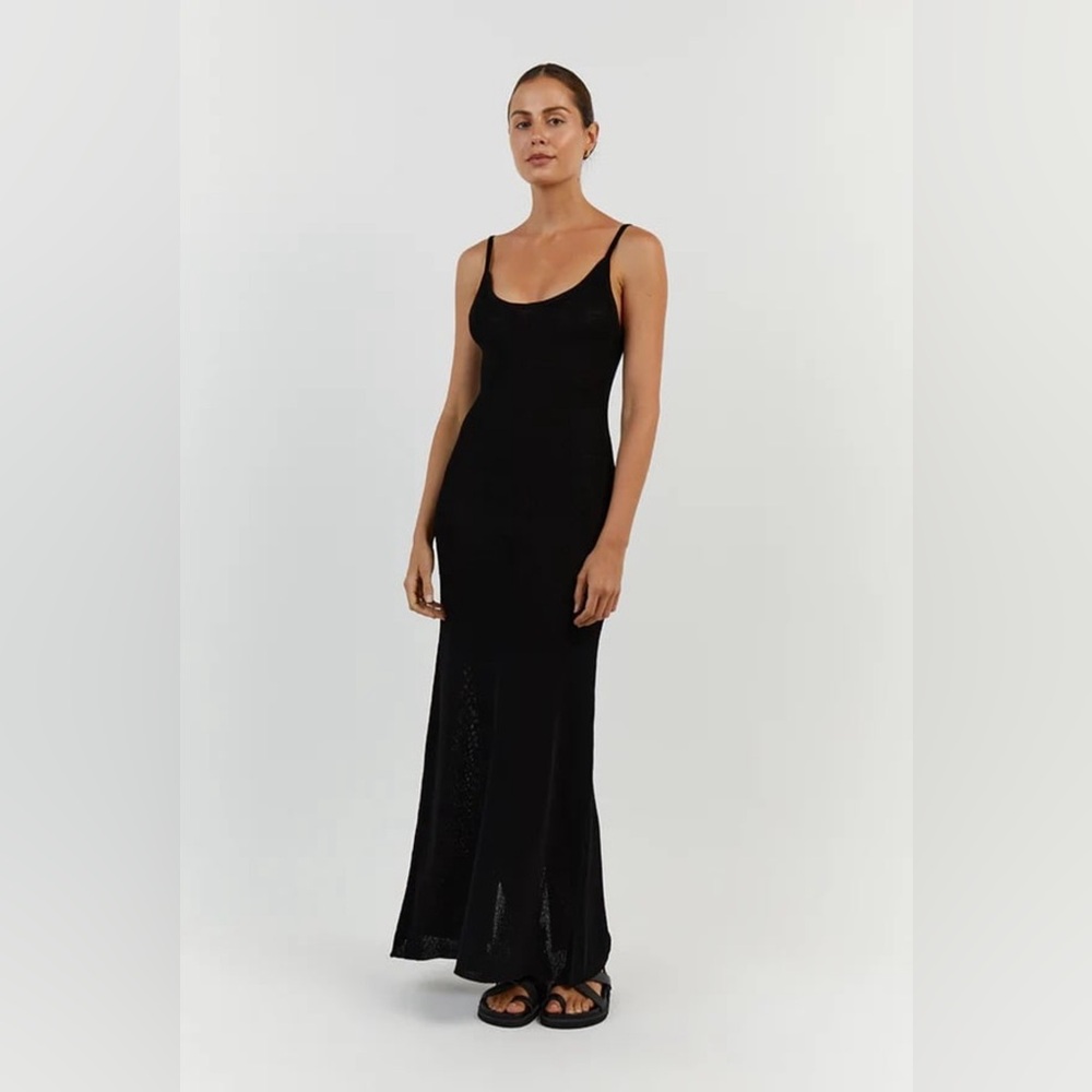 Womens Dissh Asher Black Knit Maxi Dress Slit Size Medium Scoop Neck - Picture 1 of 9
